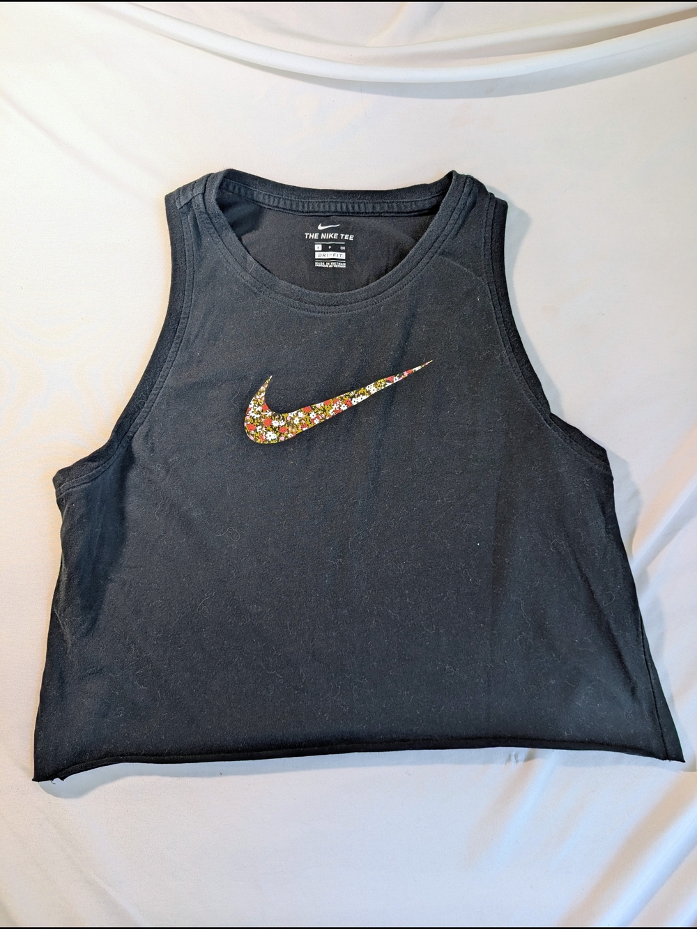 Nike Black Cropped Tank with Floral Swoosh